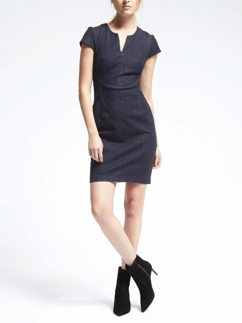 2/$30 Banana Republic Denim Angled Seam Dress Navy 12 #A4192
